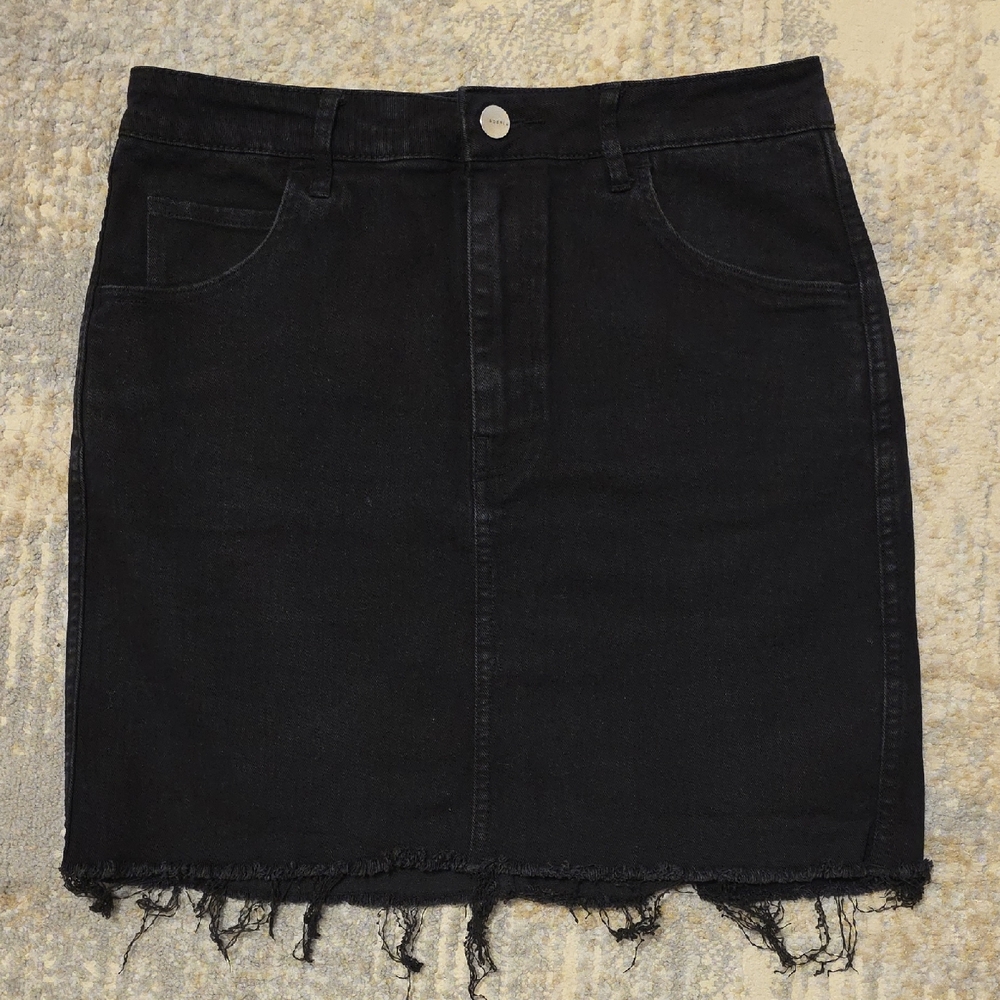 H&M Black Denim Skirt Raw Hem